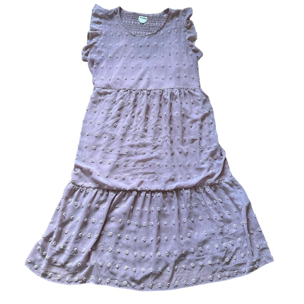 Arula Purple Clip Swiss Dot Tiered Semi Sheer Midi Dress Sz 1X (A) Cottage Boho - Picture 2 of 13
